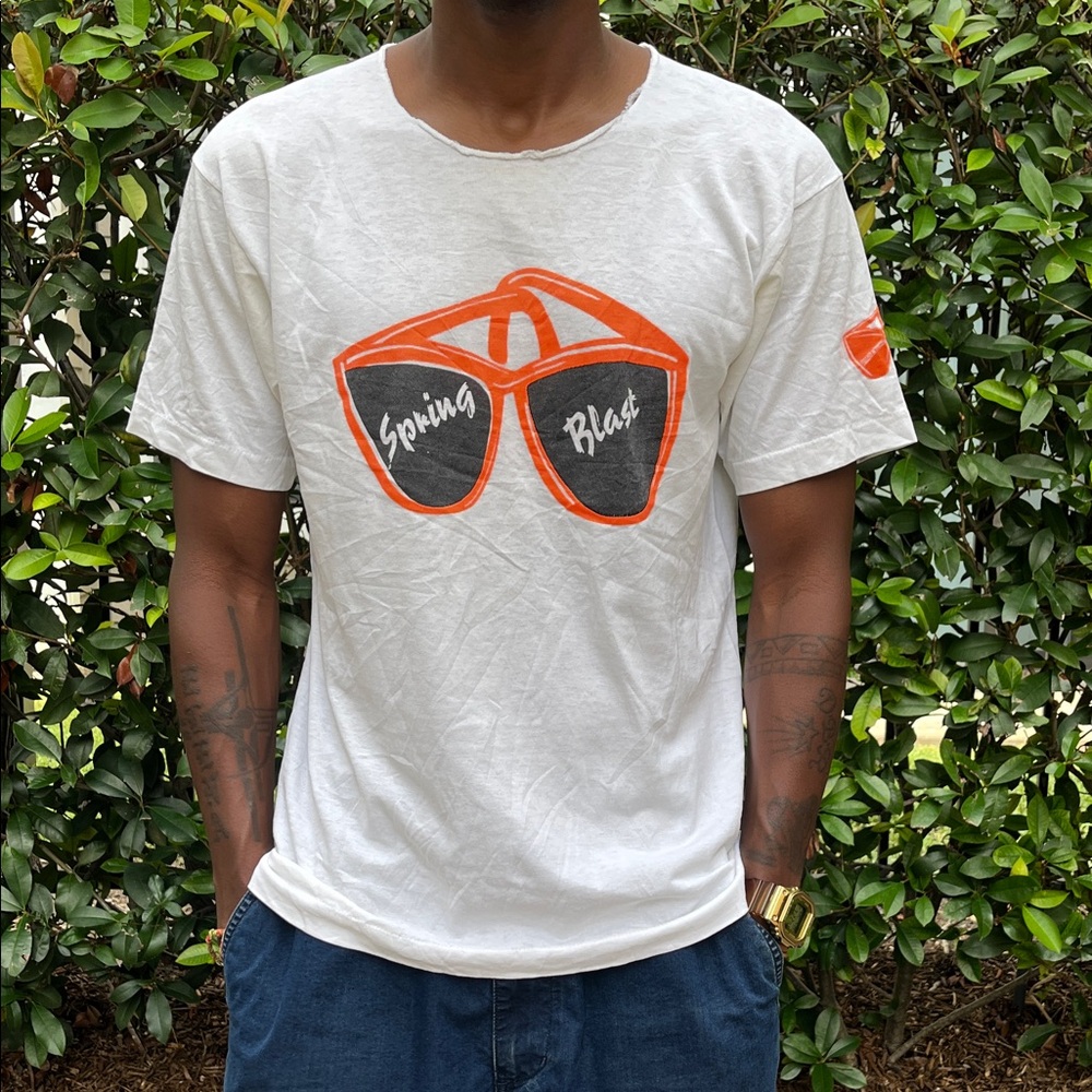 Screen Stars White Tee with Orange Graphic
